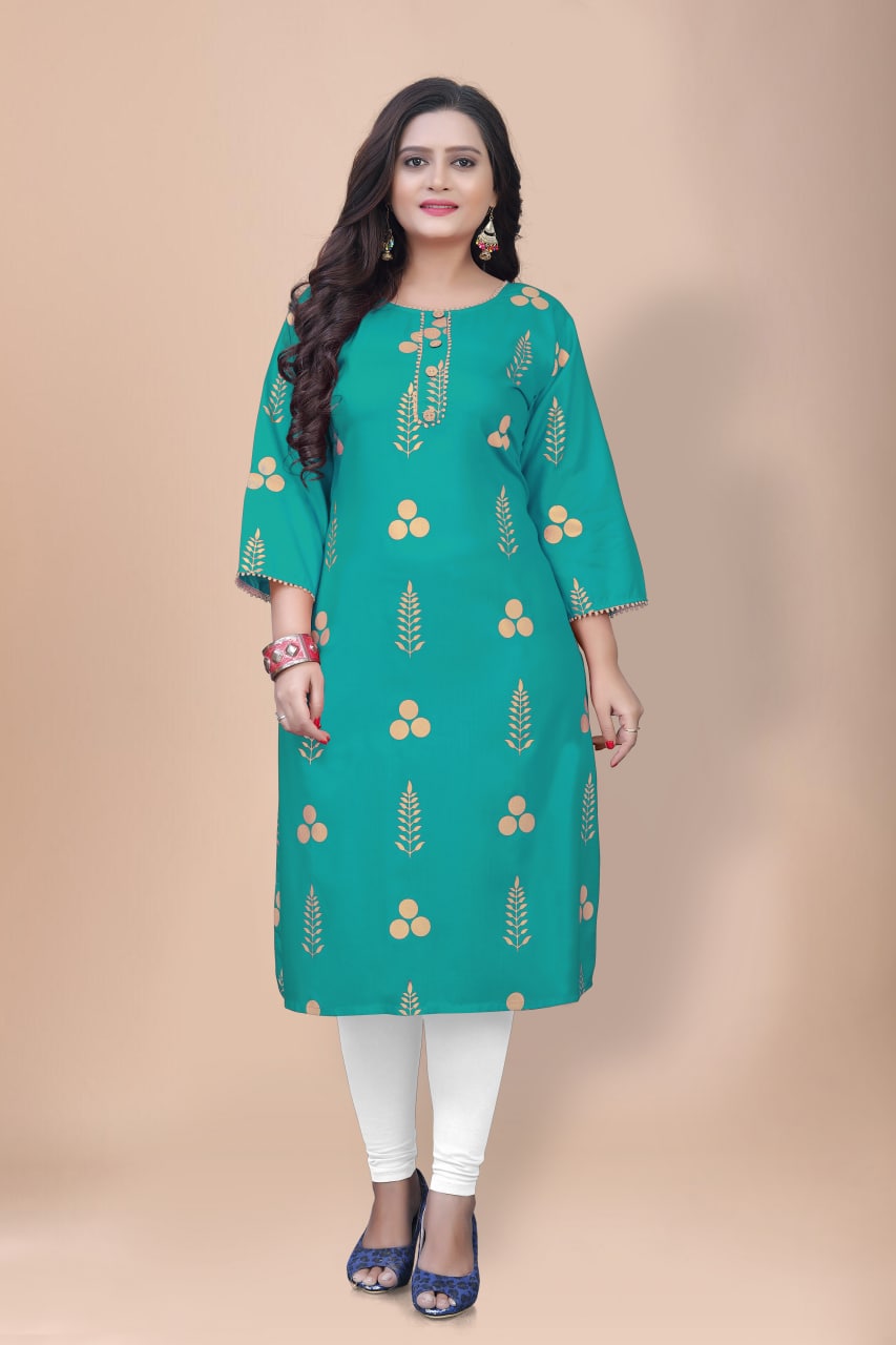 Designer Rayon Kurtis with Gold Print π